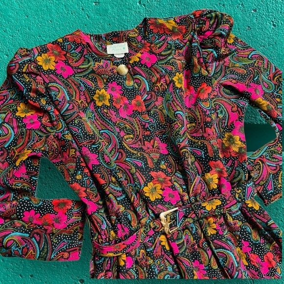 VINTAGE 70s sz S/M Lady Carol Petites midi dress paisley 60s fit& flare a-line - Picture 3 of 7